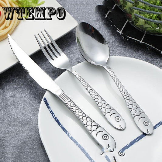 Knife 3pcs/set Stainless Steel Upscale Dinnerware Silver Cutlery Fork Spoon Teaspoon