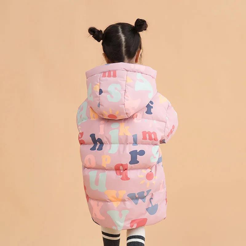 White Duck Down Children's Down Jacket Mid-length Girl Children's Jacket Winter
