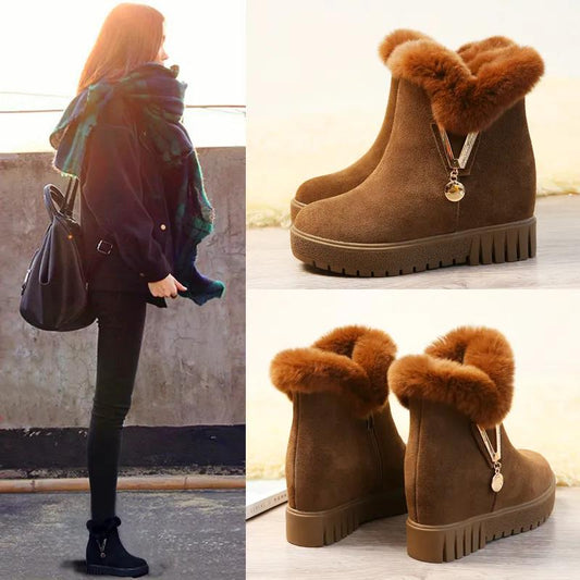 Autumn and Winter Snow Boots Women's Short Boots Women's Inner Height Increase Women's Shoes Cotton Shoes Women