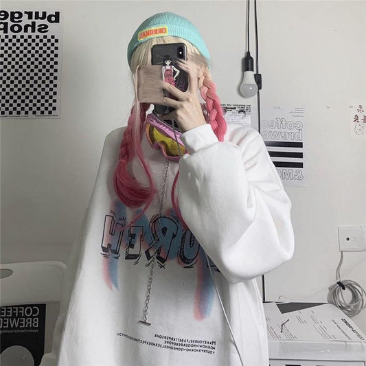 Hip Hop Hoodies Women Autumn Winter Pullover Sweatshirts Streetwear Fashion Graffiti Hooded Tracksuit Black White Women Oversized Harajuku Hoodies