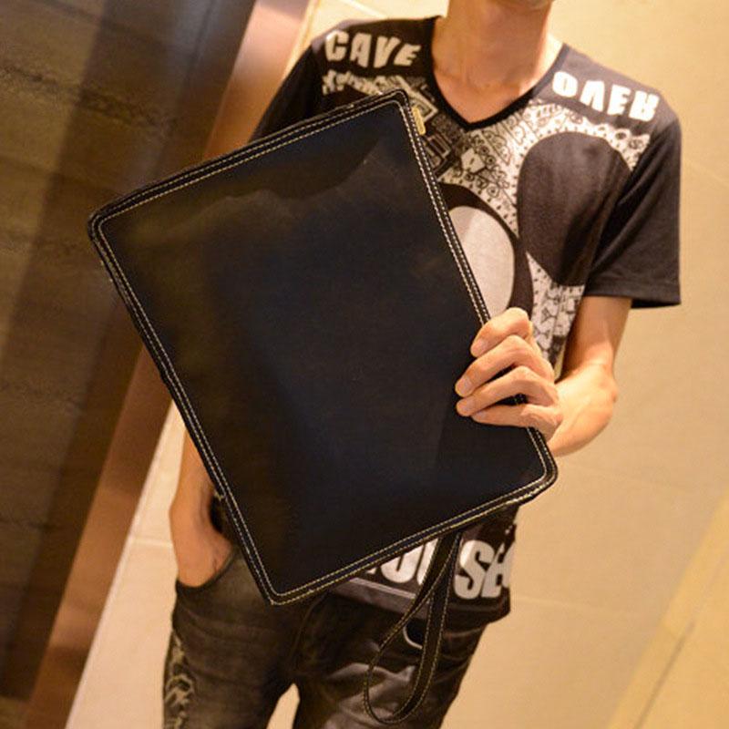 Business Briefcase Men Simple Leather Zipper Crossbody Bags Waterproof Shoulder Computer Bag Handbag