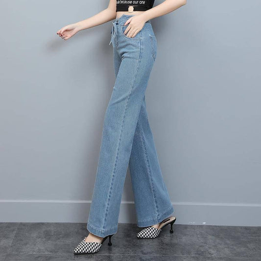 High Waist Jeans Woman Classic Denim Wide Leg Pants Plus Size Stretch Slim Fit Straight Flare Pants