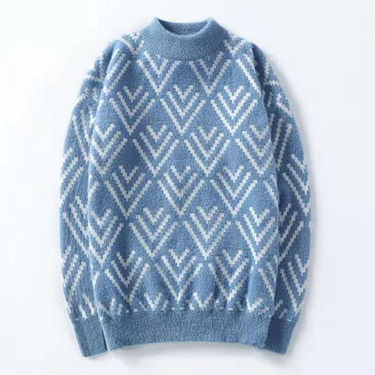 Sweater Men's Autumn and Winter Half High Collar Padded Round Neck Comfortable Warm Sweater