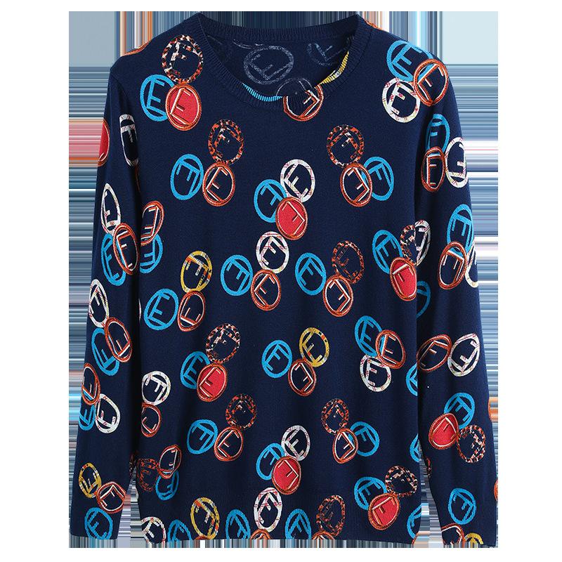 Autumn and Winter Printing Bottoming Shirt Women's Plus Size Casual Sweater Fashion Round Neck Printed Sweater