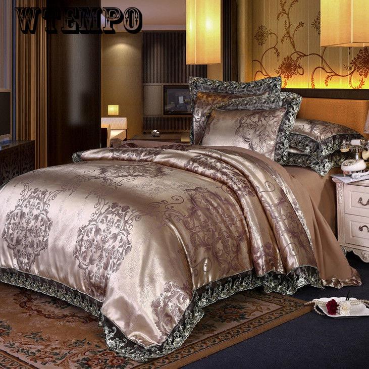 4pcs Bedding Set Luxury Bedlinen Luxury Silk Lace Quilt Cover Duvet Cover Bed Sheet Soft Pillowcase