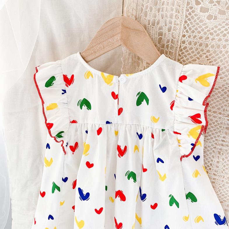 Summer Ruffle Casual Love Dress Sweet Style and Korean Style Sweet Princess Dress Party Cute Children's Baby Kids Girls Clothing