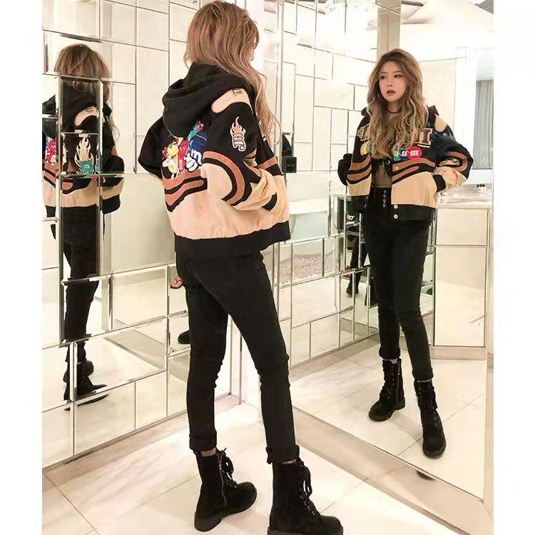 Embroidery Harajuku Patch Plus Size Coat 2021 Winter Autumn Women's Jackets Hip Hop Autumn Long Sleeve Female Jacket Outwear