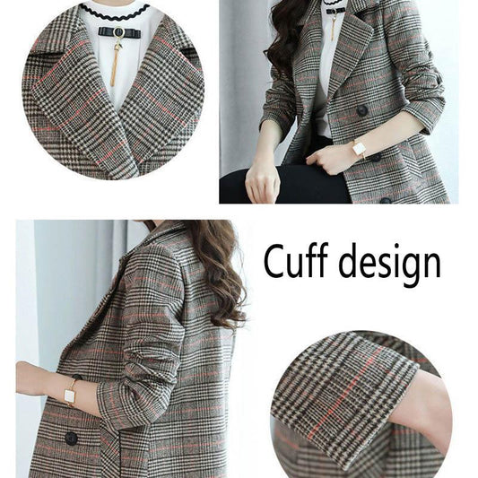 Spring and Autumn Temperament Mid-length Coat Popular Casual Loose Plaid Windbreaker Jacket Women