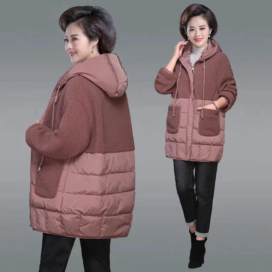 Middle-aged and Elderly Down Padded Jacket Women's Autumn and Winter Jackets, Long Padded Coat, Large Size Thick Padded Jacket