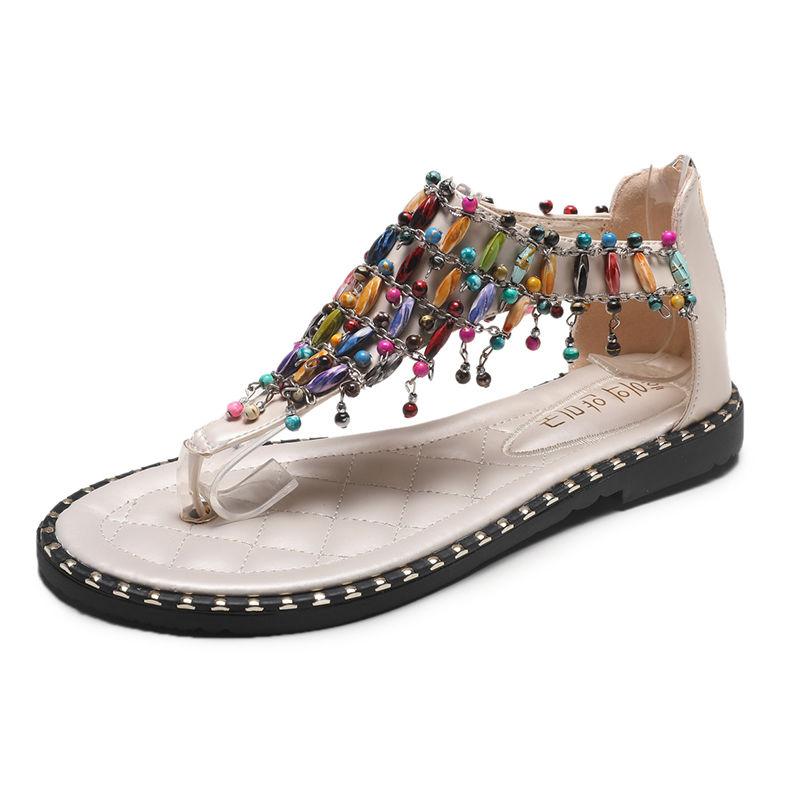 Flip-Flop Sandals Female Rhinestone Fairy Style Flat Student Flip-Flop Roman Bohemia Wild Summer