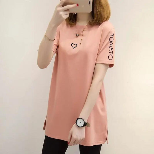 Plus Size Short Sleeve T-Shirt Ladies Summer Mid-Length Loose Top Plus Fertilizer Plus Women's Clothes
