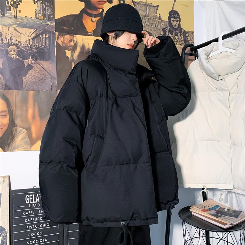 Winter Hong Kong Style Ins Solid Color Cotton Jacket Men's Korean Version of Loose Thickened Stand-up Collar Bread Suit Jacket Cotton Jacket Trend