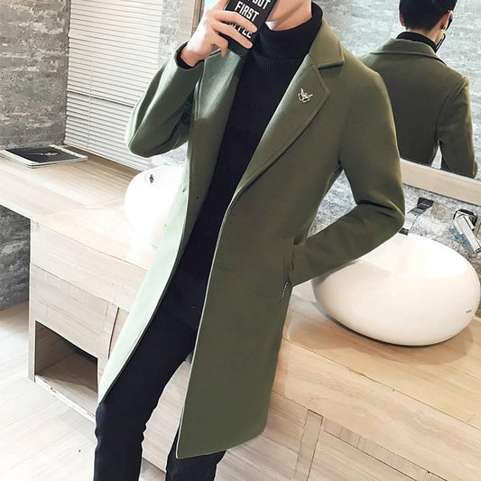 Men Woolen Coat Autumn Trench Coat Slim Fit Wool Jacket Coat Men Long Coats Fashion Overcoats