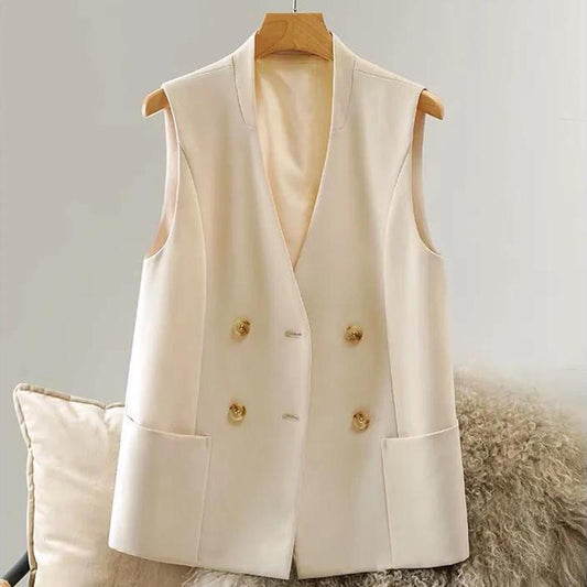 Women's Suit Waistcoat Spring and Autumn Wear A Suit Waistcoat British Style Beige