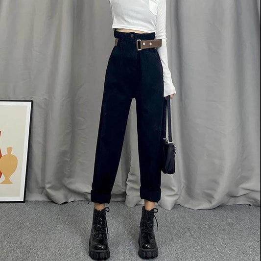 Ultra-high Waist Jeans Female Velvet Straight Loose Wide Leg Design Harlan Elder Radish Pants