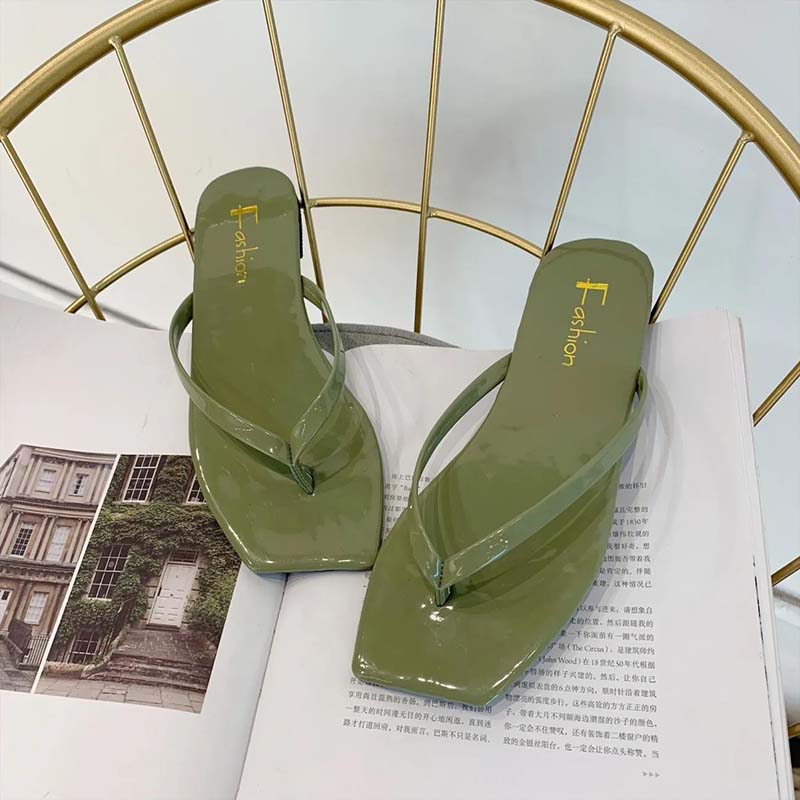Multicolor Early Summer South Korea's Dadongmen Square Head Pinch Feet To Wear Flat Flip-flops Outside for Vacation