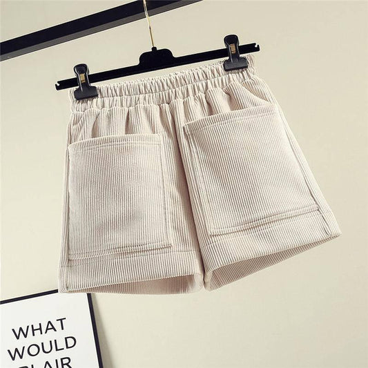 Fashion Women velvet shorts casual High waist turn-up straight woolen bootcut short pants