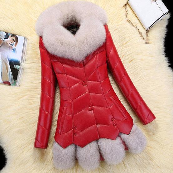 Autumn and Winter Women's Mid-length Leather Fur Coat Large Size Slim Thickened Slim Cotton Coat