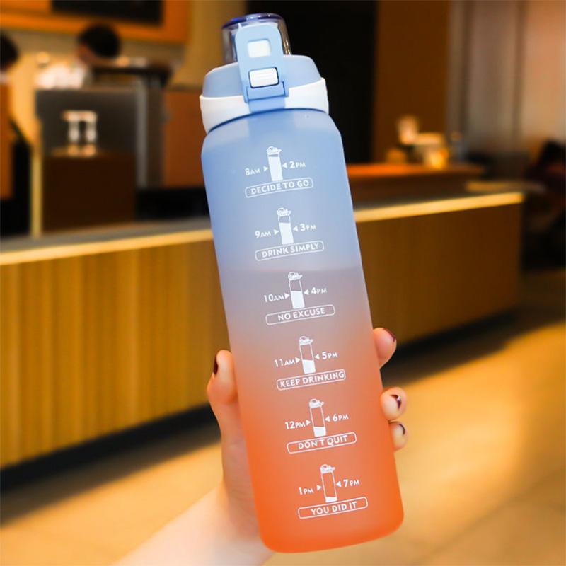 Gradient Color Plastic Water Cup Women's Summer Portable Cover 1000ml Large-capacity Cup Drop-resistant Simple Plastic Cup Men
