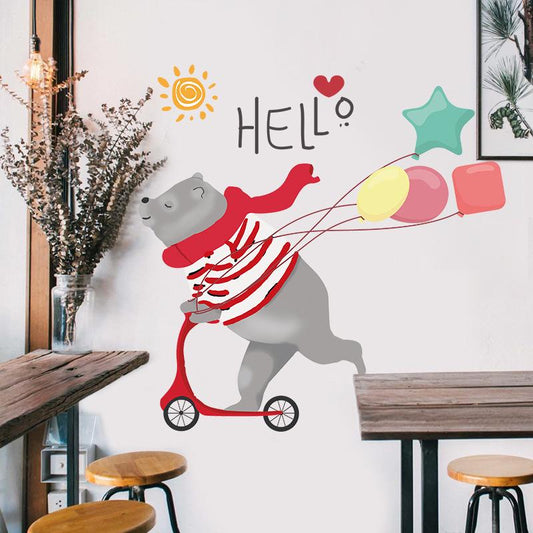 Cartoon skateboard bear children's room kindergarten wall stickers removable PVC wall stickers