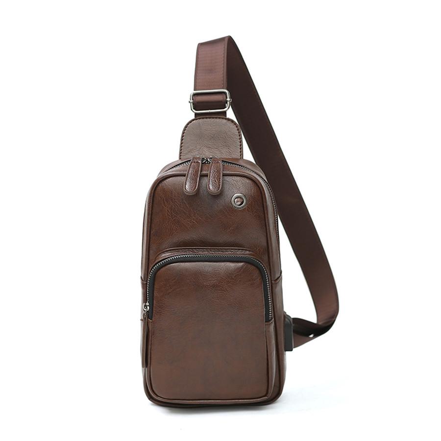 Chest Bag Men Coffee Large Capacity with Headphone Hole Shoulder Bag Outdoor Sports Pockets