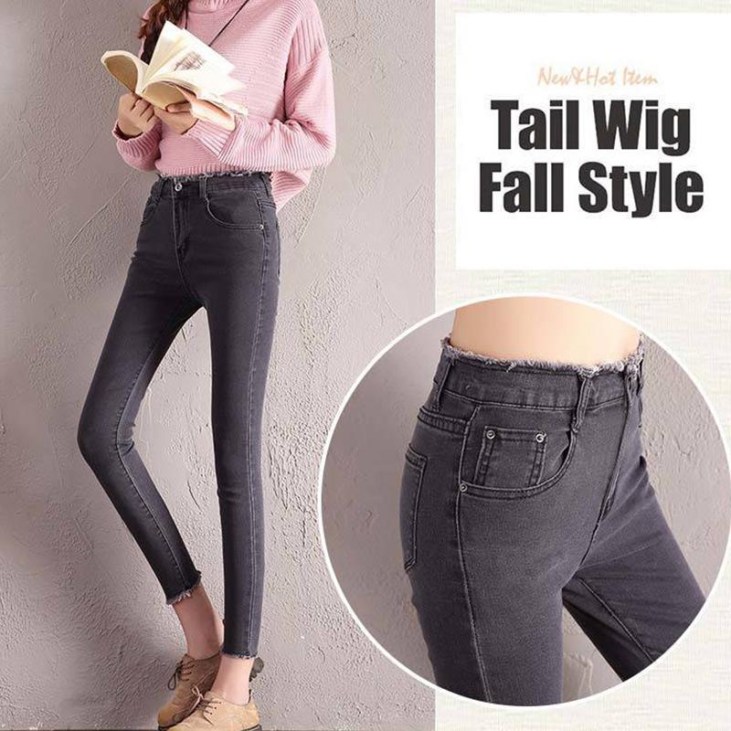 Thin Summer Girls Stretch Jeans Women's Thin High-waist Pencil Pants Women's Feet Pants Nine-point Pants