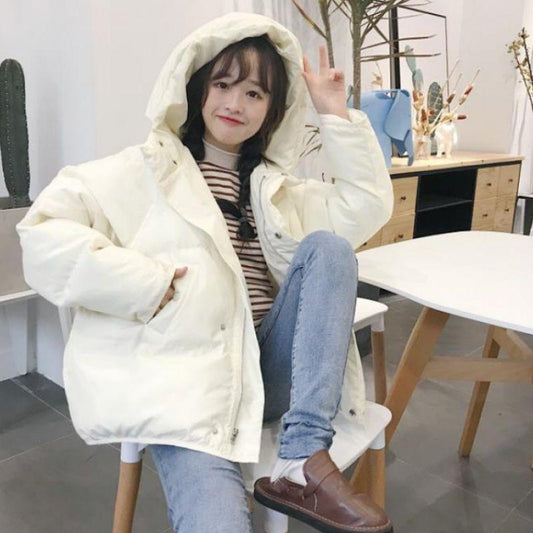 Female Student Winter Clothes Ins Bread Jacket Korean Style Loose BF Short Thick Hooded Cotton Jacket