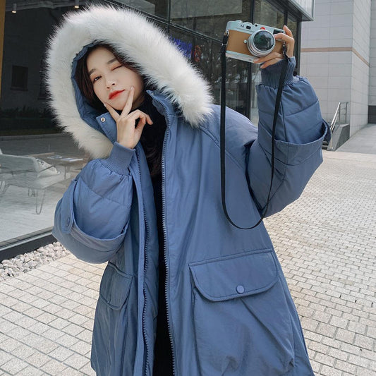 Winter Girlfriends Dress Big Fur Collar Cotton Coat Korean Style Loose Cotton Coat Women's Short Thick Coat