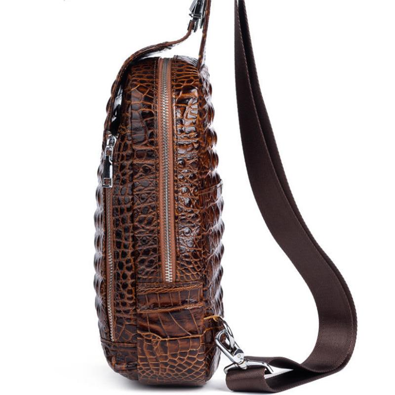 Crocodile Pattern Messenger Bag Chest Top Layer Cowhide All-match Sports Shoulder Bag Small Backpack Embossed Fashion Leather