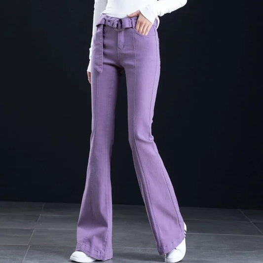 Purple Jeans Female Spring Autumn Straight Wide Leg Pants Petter Pants Female High Waist Vertical Trousers Micrarapist Female