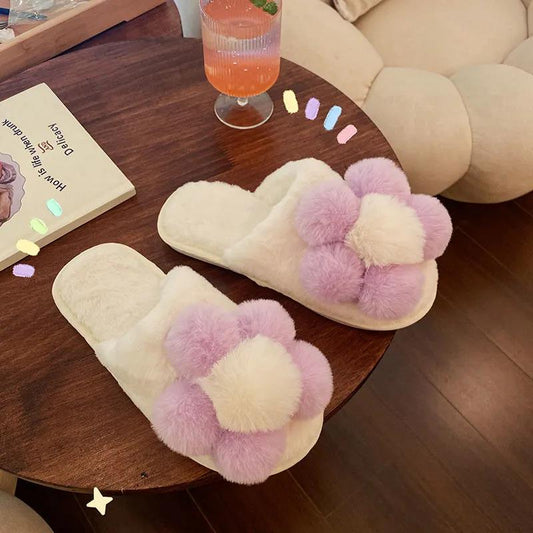 Autumn and Winter Big Flower Design Slippers Non-slip Thermal Insulation Cotton Shoes Comfortable Casual Fashion