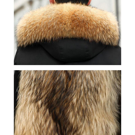 Men's Mid-length Mink Faux Fur Parker Clothing Fox Fur Thickened Liner Detachable Fur Coat