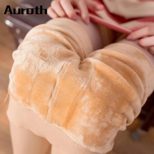 Auroth Winter Women's Leggings Elastic High Waist Plus Velvet Thicken Leggings Warm Pants Plus Size Trousers