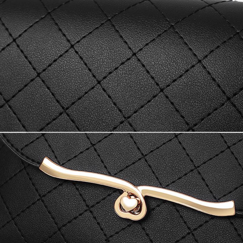 Black Check Leather Crossbody Multi-Layer Large Capacity Bag Women Casual Portable