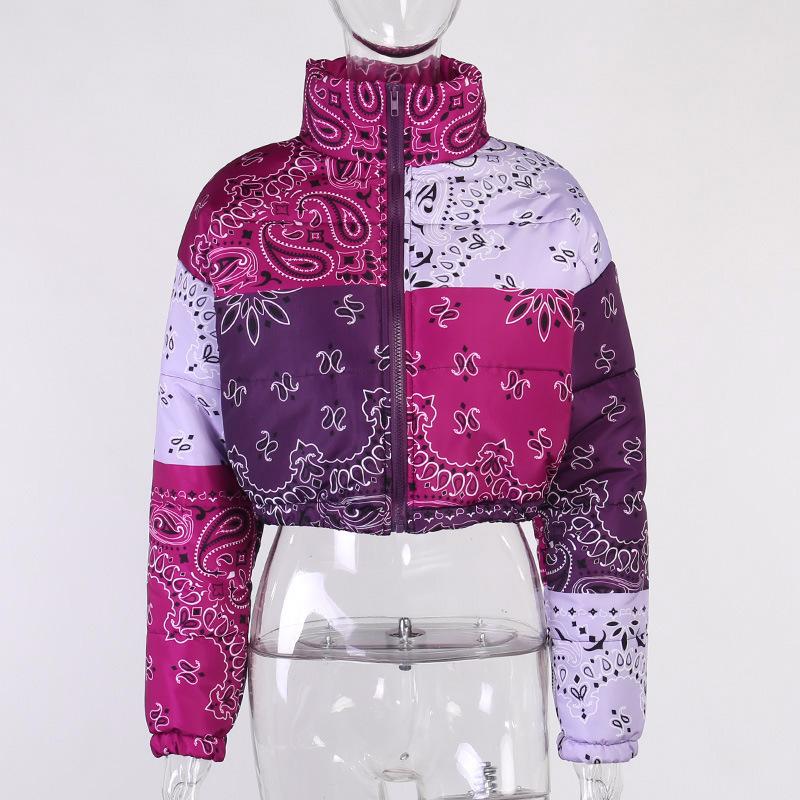 Fashion Women Jacket Winter Coat Printed Short Sexy Down Jackets Thicken Warm Cropped Tops Parkas Nightclub Zipper Wear Clothes Lady