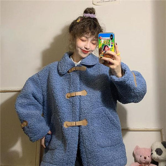 Autumn and Winter All-match Loose Plus Velvet Thickening Imitation Lamb Wool Winter Jacket Women's Jacket