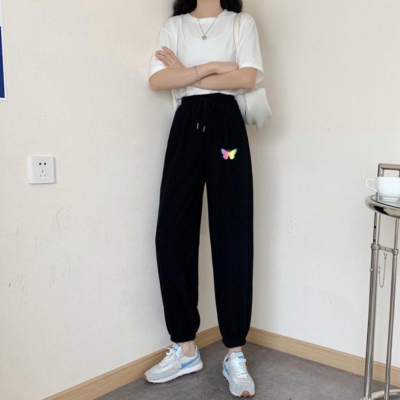 WTEMPO Colorful Butterfly Sport Pants Elastic Waist Joggers Casyal Women Long Sweatpants Loose Casual Solid Color Baggy Trousers