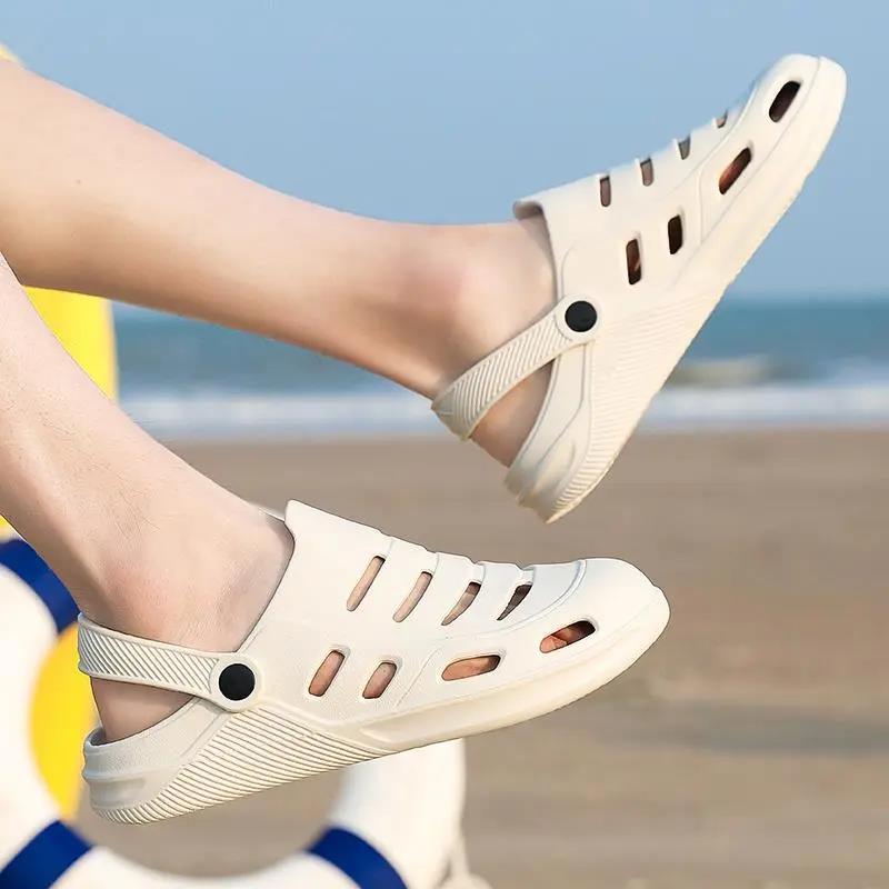 Men's Dong Cave Shoes Beach Slippers Baotou Hollow Soft Bottom Sandals Cover Feet Large Size