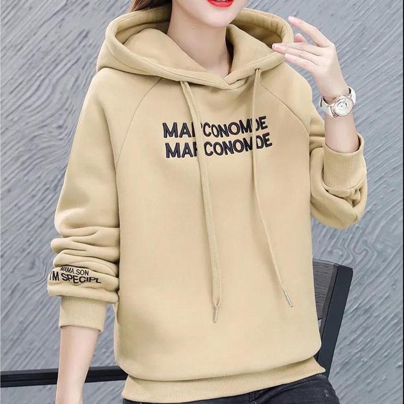 Hooded Sweatshirts Women Autumn Winter Korean Version Plus Velvet Thick Hooded Sweater Women's Plus Size Women's Jacket Tops Fashion Loose