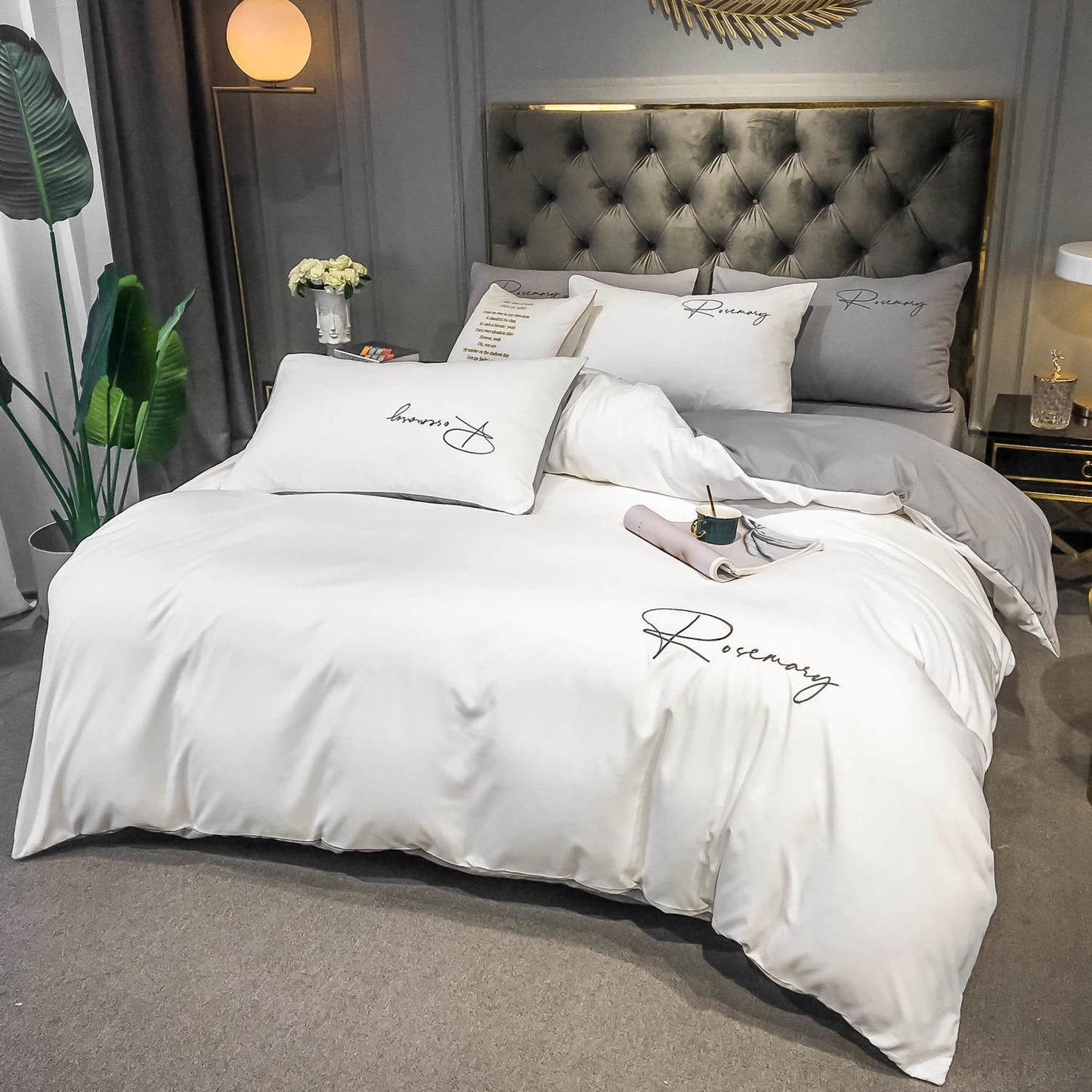 Fashion Luxury Four-piece Set Simple Bed Sheet Quilt Cover Pillowcase Bedding Embroidery Washed Cotton Sheets
