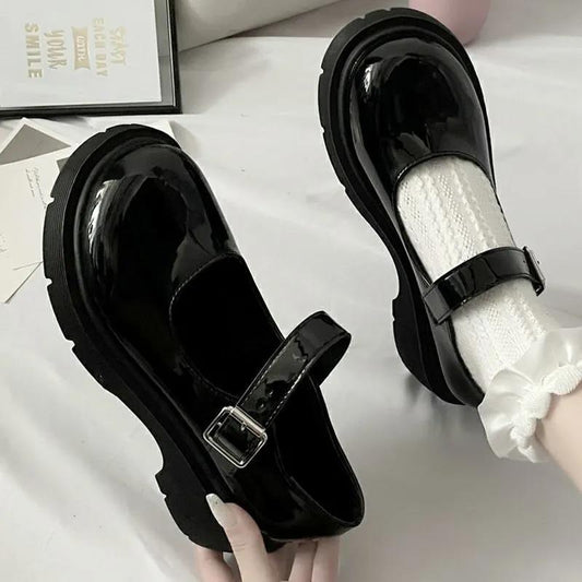 Thick-soled Round-toe Women's Shoes All-match Retro British Style Leather Shoes Japanese Women's Small Leather Shoes