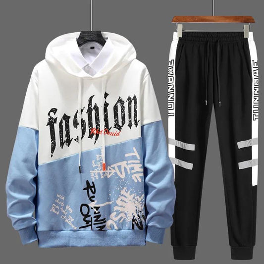 WTEMPO Youth Men Sports Suit Spring Campus Hooded Sportswear Pullover Suits Casual Loose Clothing