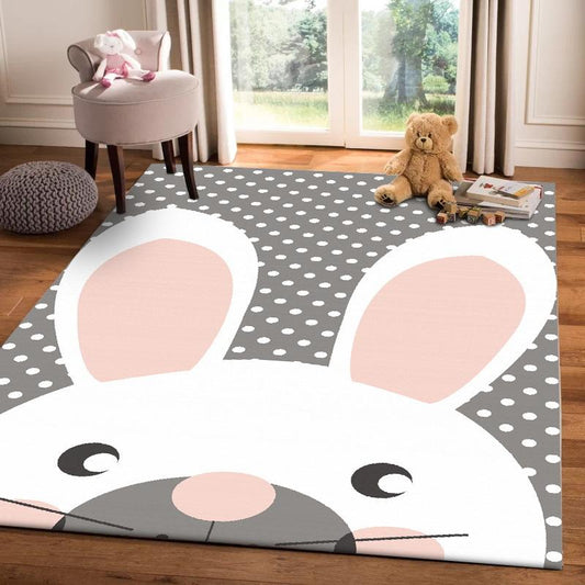 Fashionable Japanese and Korean Style Carpet Wave Dot Cute White Rabbit Pattern Bedroom Carpet Living Room Kitchen Non-slip Carpet Floor Mat