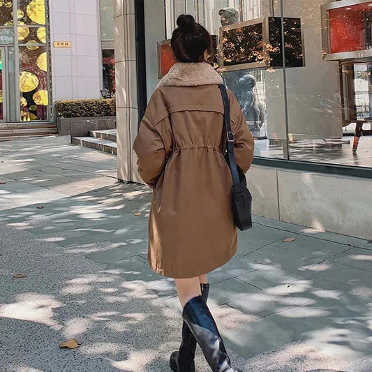 Pai Overcome Women's Korean Style Loose and Small Waist Ins Hong Kong Style Tooling Plus Velvet Jacket