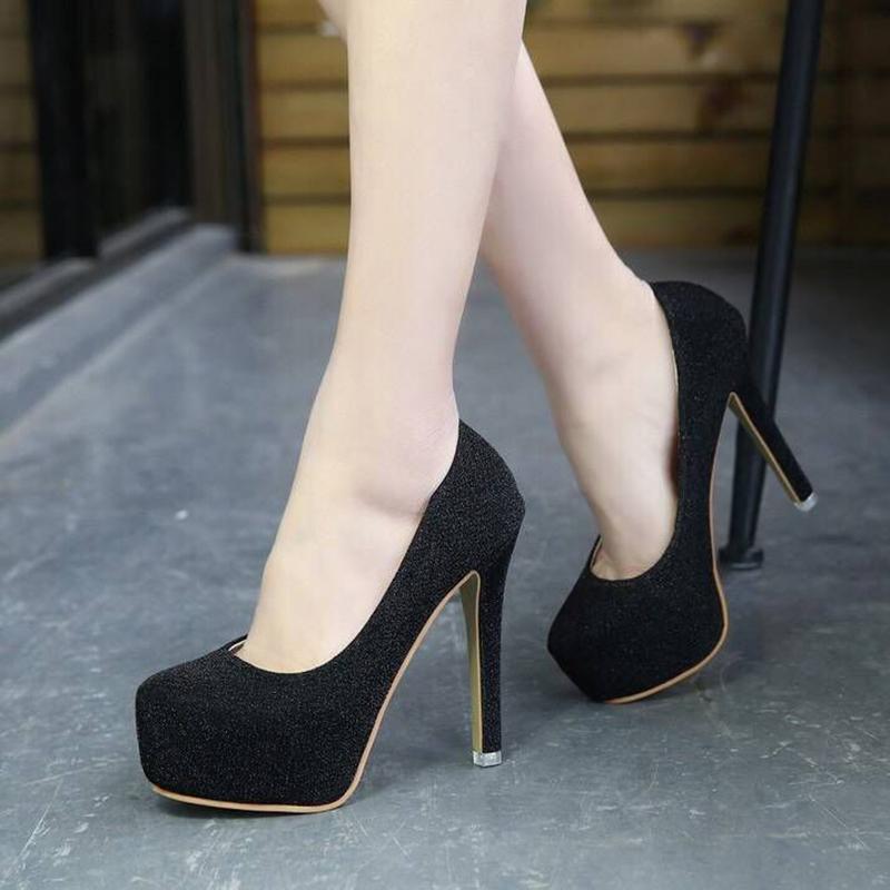 Women's Shoes Spring Summer Korean Style Super High Heel Stiletto Round Toe Silver High Heels Sexy Female Waterproof Platform Single Shoes 12cm