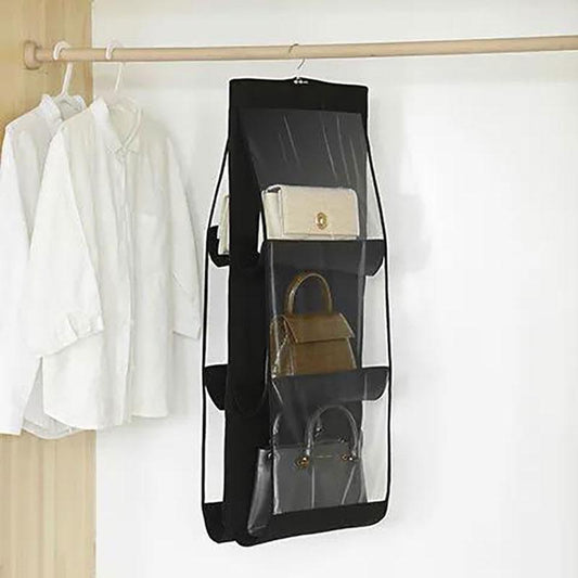 6 Pocket Folding Hanging Handbag Purse Storage Large Clear Holder Anti-dust Organizer Rack Hook Hanger Rack Bag Dust Bag