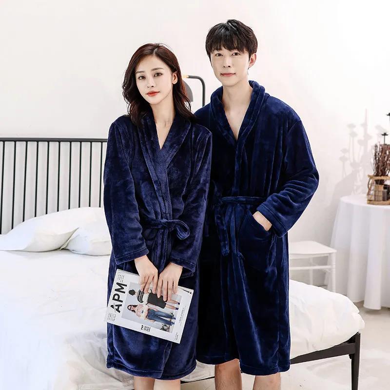 Long Robe Coat Men Cashmere Bathrobe Ladies Shawl Bathrobe Winter Thick Home Clothes