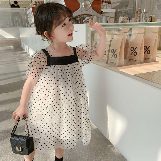 Girls Dresses Mesh Elegant Polka Dot Princess Dress Kids Fairy Puffy Full Sleeve Birthday Party Vestidos Children Clothes