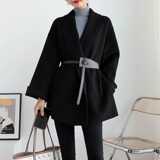 Thickened and Cotton Double-sided Woolen Coat for Women In The Long Section of Winter Slimming Cloak-style Woolen Coat with Belt