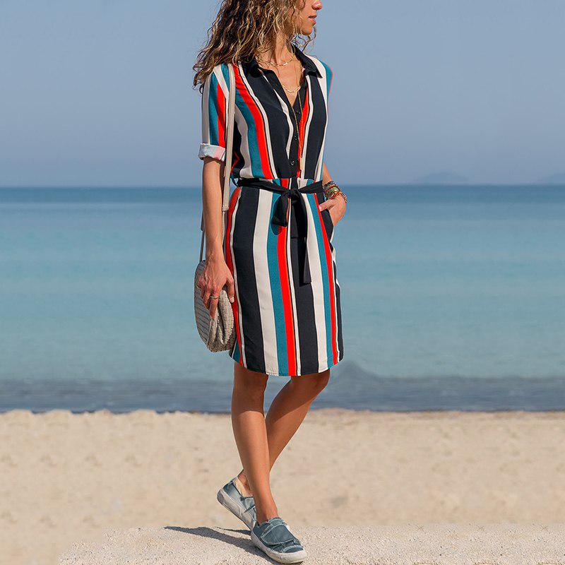 WTEMPOWomen Summer Striped Shirt Dress Ladies Casual Long Sleeve Loose Beach Dresses 2019 Autumn Fas